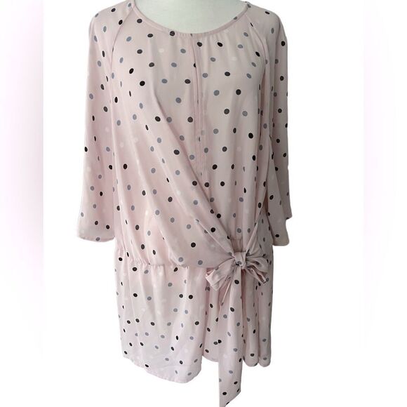 Lane Bryant light pink polka dot tie front tunic size 20 - Picture 1 of 9